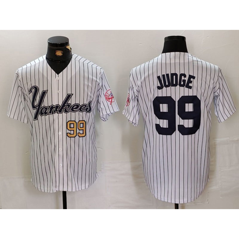 New York Yankees #99 Aaron Judge White Pinstripe Fashion Cool Baseball Jersey