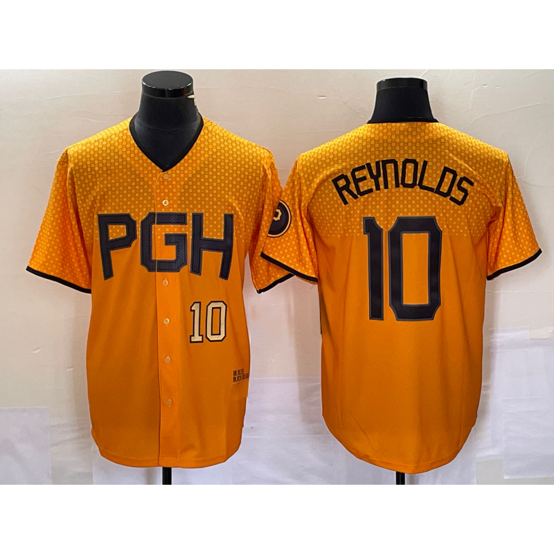 Pittsburgh Pirates #10 Bryan Reynolds Number Gold 2023 City Connect Stitched Baseball Jersey