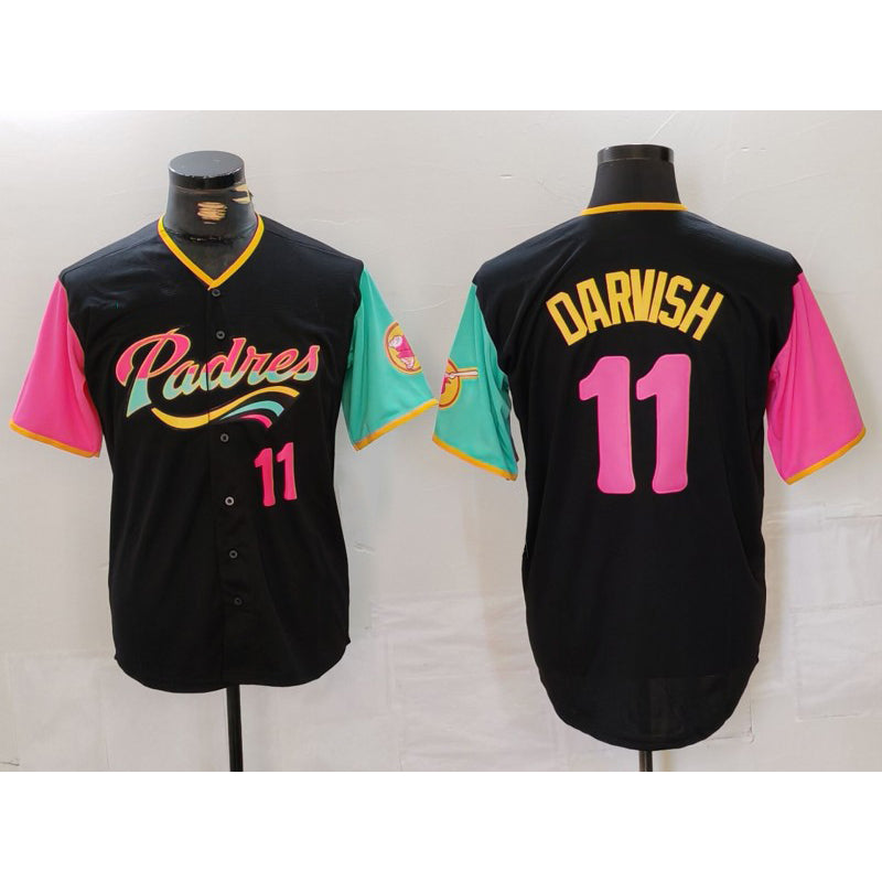 San Diego Padres #11 Yu Darvish Black Player Number Fashion Baseball Jersey