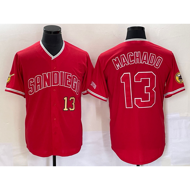 San Diego Padres #13 Manny Machado Number Red NEW 2023 Cool Base Stitched Baseball Jersey