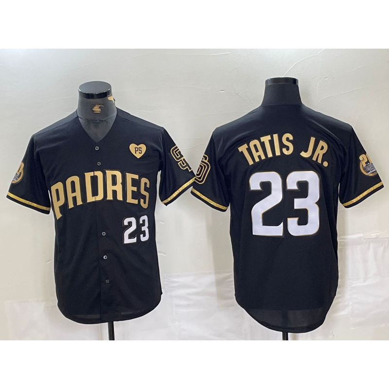 San Diego Padres #23 Fernando Tatis Jr Black Gold With Patch Cool Base Stitched Baseball Jersey