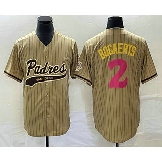San Diego Padres #2 Xander Bogaerts Tan Pinstripe 2023 City Connect Cool Base Stitched Baseball Jersey