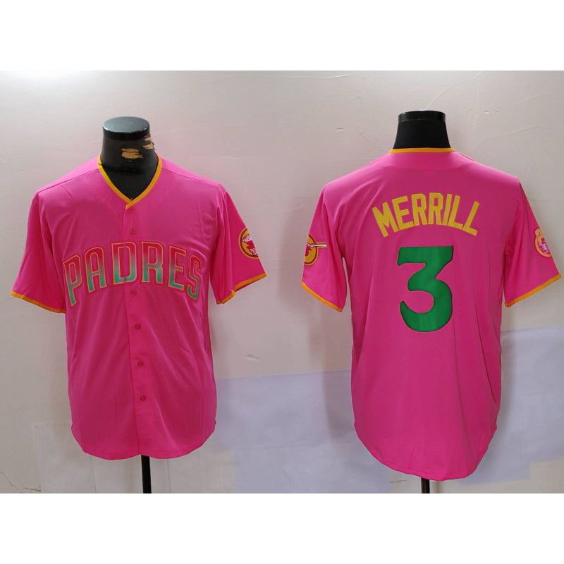 San Diego Padres #3 Jackson Merrill Pink Player Number Fashion Baseball Jersey