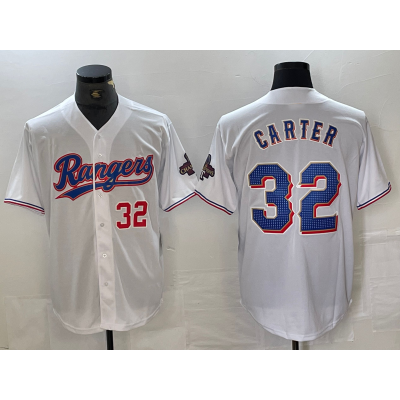 Texas Rangers #32 Evan Carter Number White 2023 World Series Champions Cool Baseball Jersey