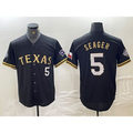Texas Rangers #5 Corey Seager Number Black Gold Cool Base Stitched Baseball Jersey