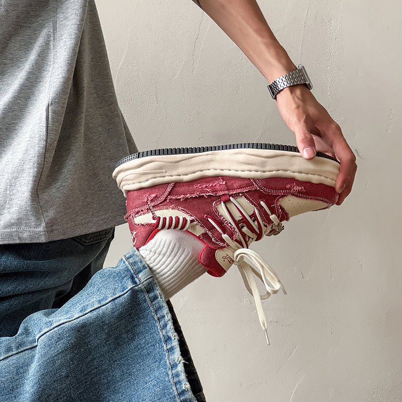 Thick soled fashionable versatile dissolving shoes red white sneakers