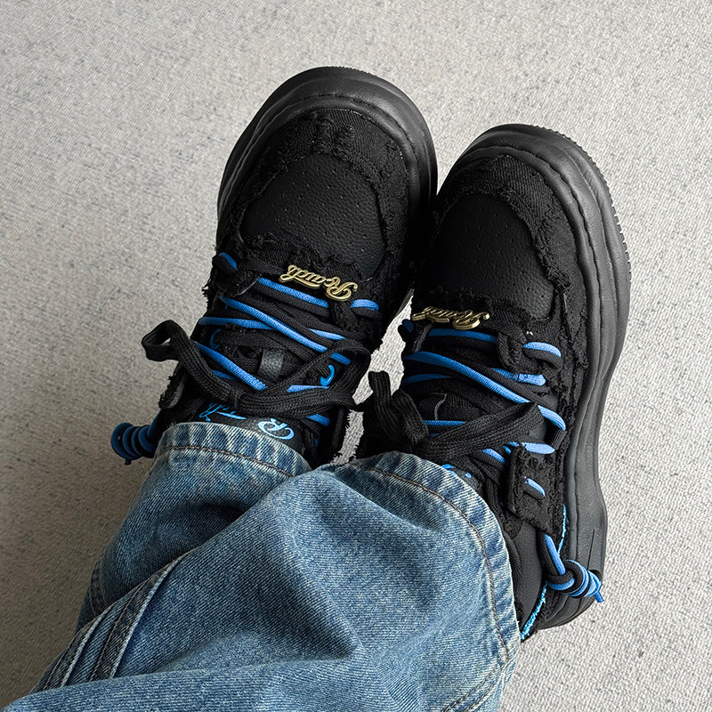 Thick soled fashionable versatile dissolving shoes black sneakers