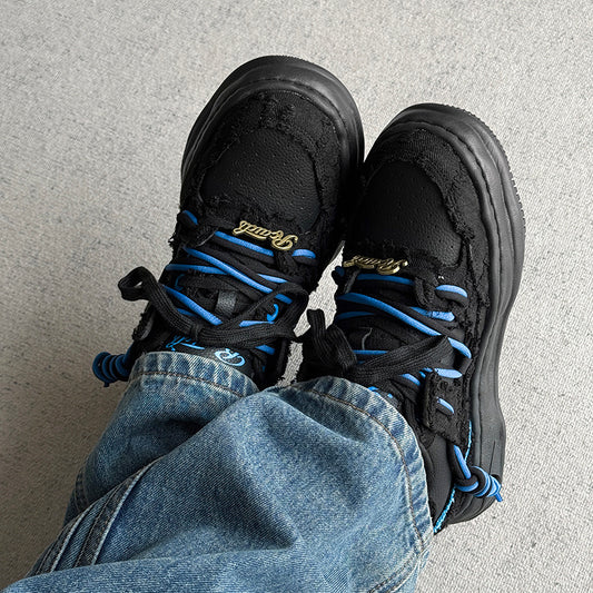 Thick soled fashionable versatile dissolving shoes black sneakers