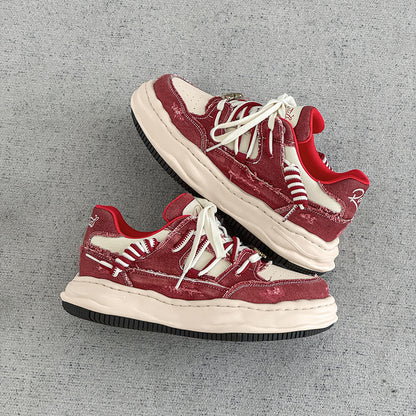 Thick soled fashionable versatile dissolving shoes red white sneakers